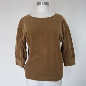 Isabel Marant Blouse Brown Wale Corduroy Puff Sleeve Button Up Designer - sz 1